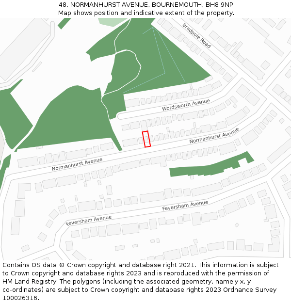 48, NORMANHURST AVENUE, BOURNEMOUTH, BH8 9NP: Location map and indicative extent of plot