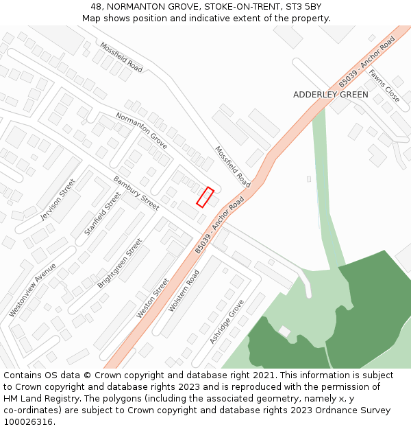 48, NORMANTON GROVE, STOKE-ON-TRENT, ST3 5BY: Location map and indicative extent of plot