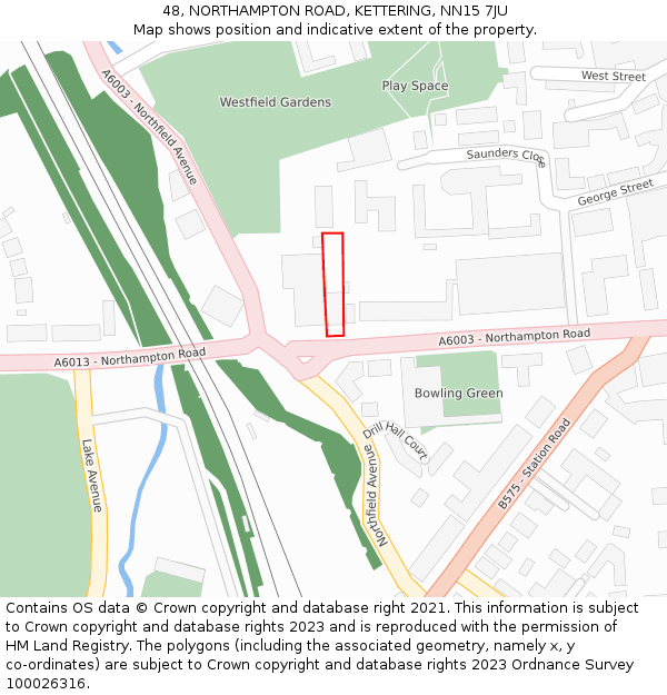 48, NORTHAMPTON ROAD, KETTERING, NN15 7JU: Location map and indicative extent of plot