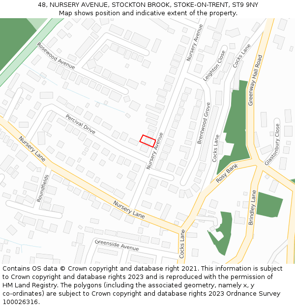 48, NURSERY AVENUE, STOCKTON BROOK, STOKE-ON-TRENT, ST9 9NY: Location map and indicative extent of plot