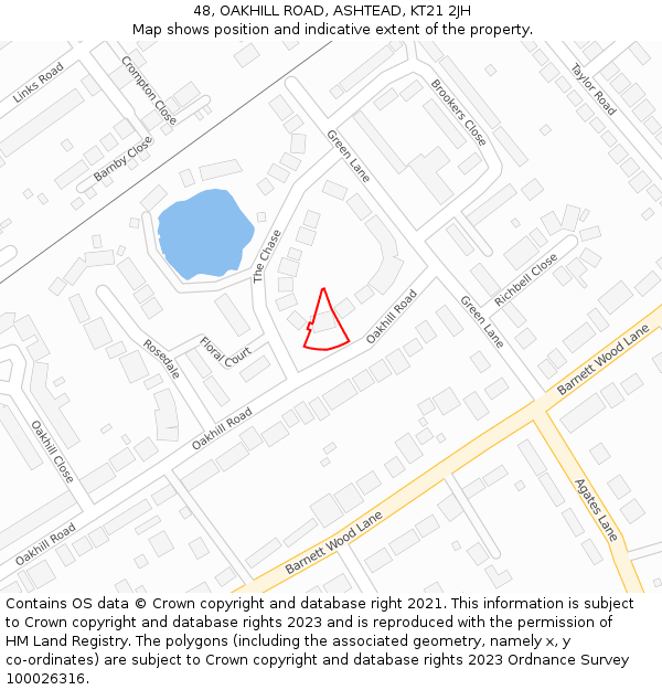 48, OAKHILL ROAD, ASHTEAD, KT21 2JH: Location map and indicative extent of plot