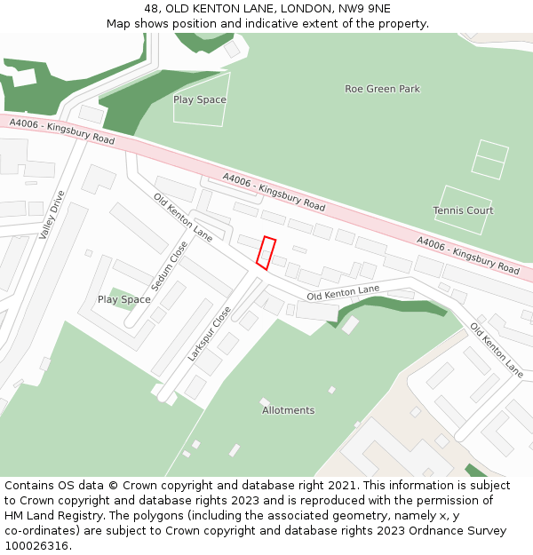 48, OLD KENTON LANE, LONDON, NW9 9NE: Location map and indicative extent of plot