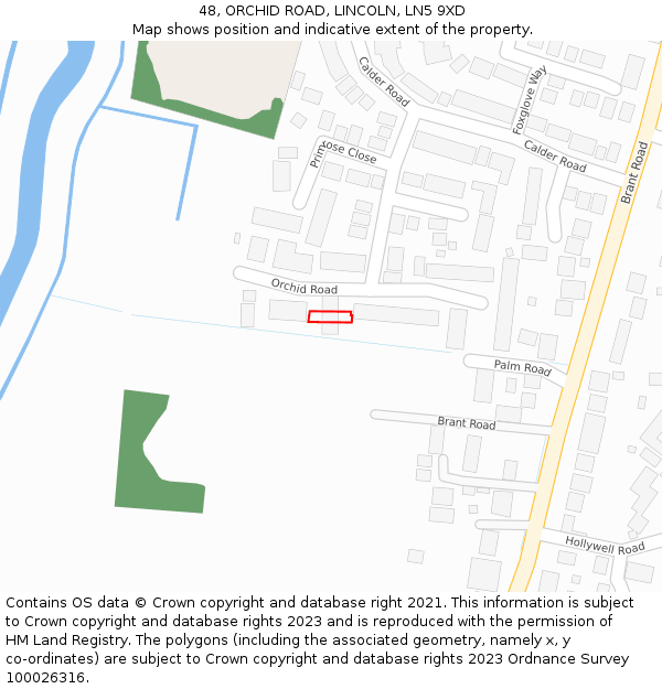 48, ORCHID ROAD, LINCOLN, LN5 9XD: Location map and indicative extent of plot