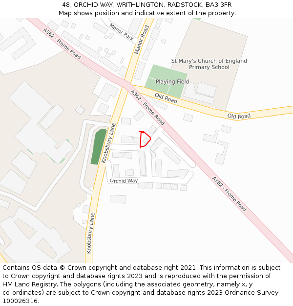48, ORCHID WAY, WRITHLINGTON, RADSTOCK, BA3 3FR: Location map and indicative extent of plot