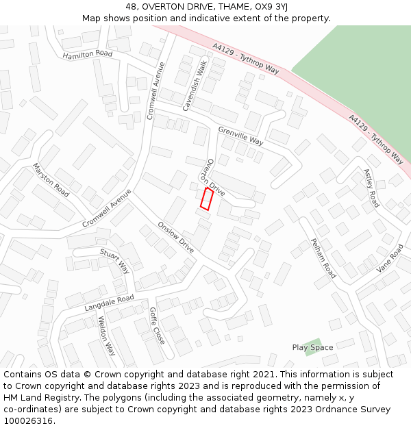 48, OVERTON DRIVE, THAME, OX9 3YJ: Location map and indicative extent of plot