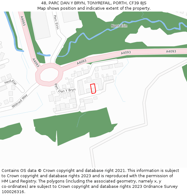 48, PARC DAN Y BRYN, TONYREFAIL, PORTH, CF39 8JS: Location map and indicative extent of plot