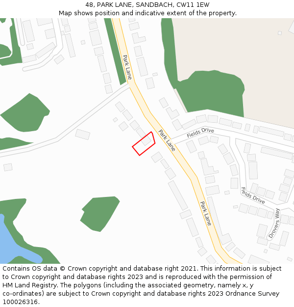 48, PARK LANE, SANDBACH, CW11 1EW: Location map and indicative extent of plot