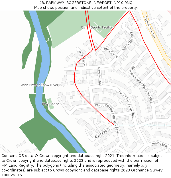 48, PARK WAY, ROGERSTONE, NEWPORT, NP10 9NQ: Location map and indicative extent of plot