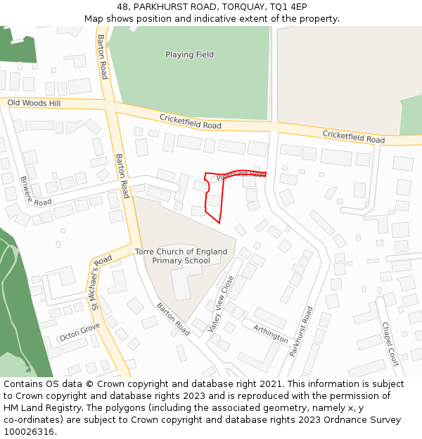 48, PARKHURST ROAD, TORQUAY, TQ1 4EP: Location map and indicative extent of plot