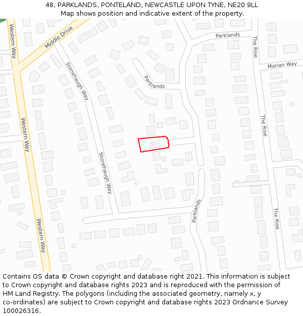 48, PARKLANDS, PONTELAND, NEWCASTLE UPON TYNE, NE20 9LL: Location map and indicative extent of plot