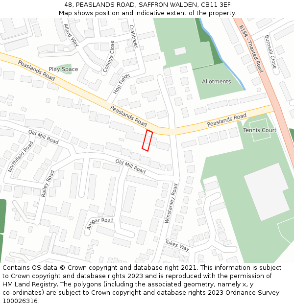 48, PEASLANDS ROAD, SAFFRON WALDEN, CB11 3EF: Location map and indicative extent of plot