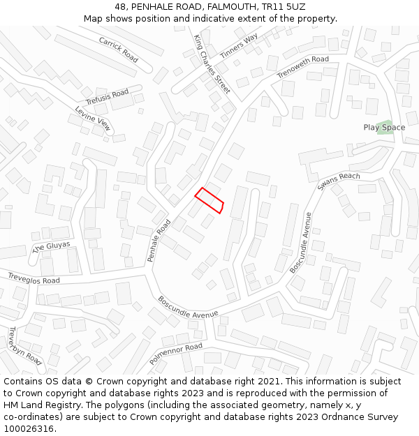48, PENHALE ROAD, FALMOUTH, TR11 5UZ: Location map and indicative extent of plot