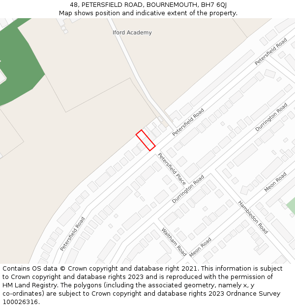 48, PETERSFIELD ROAD, BOURNEMOUTH, BH7 6QJ: Location map and indicative extent of plot