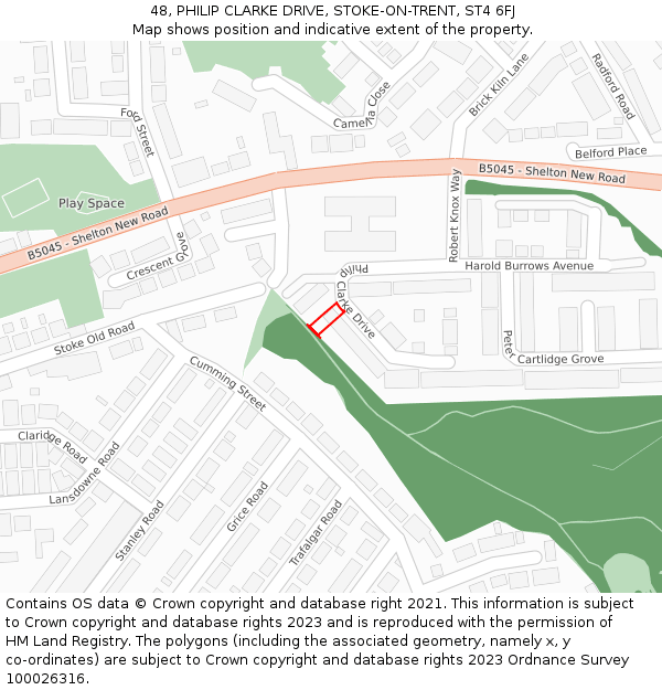 48, PHILIP CLARKE DRIVE, STOKE-ON-TRENT, ST4 6FJ: Location map and indicative extent of plot