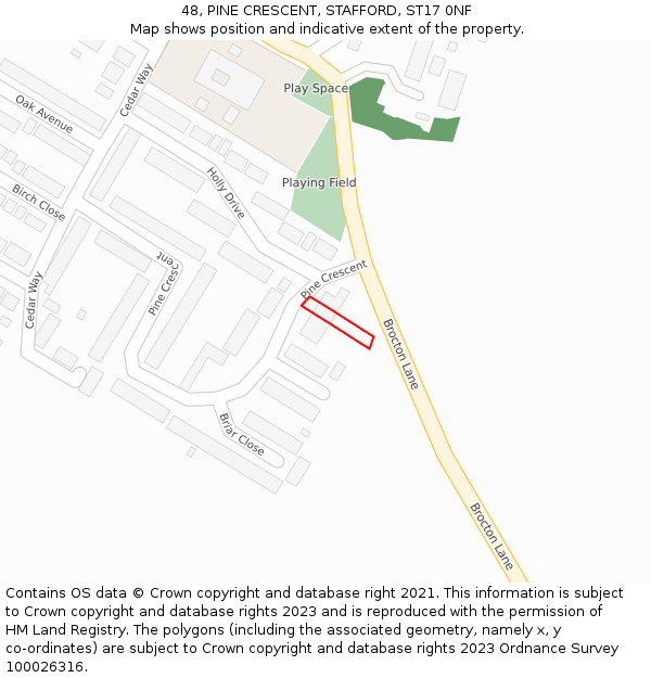 48, PINE CRESCENT, STAFFORD, ST17 0NF: Location map and indicative extent of plot