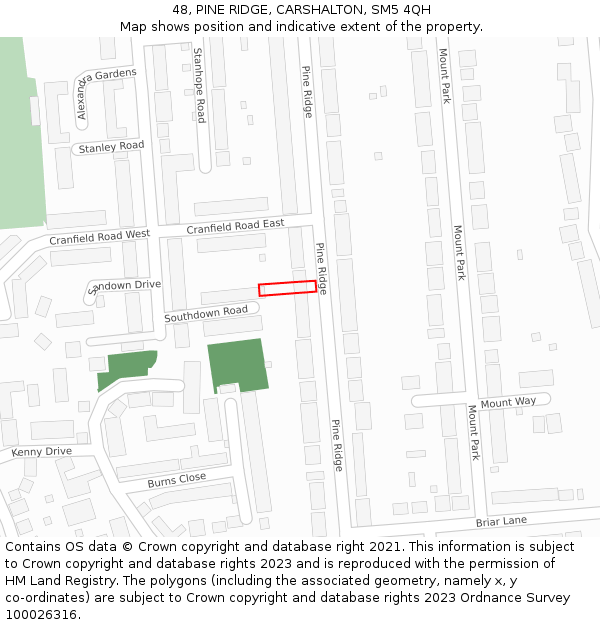 48, PINE RIDGE, CARSHALTON, SM5 4QH: Location map and indicative extent of plot