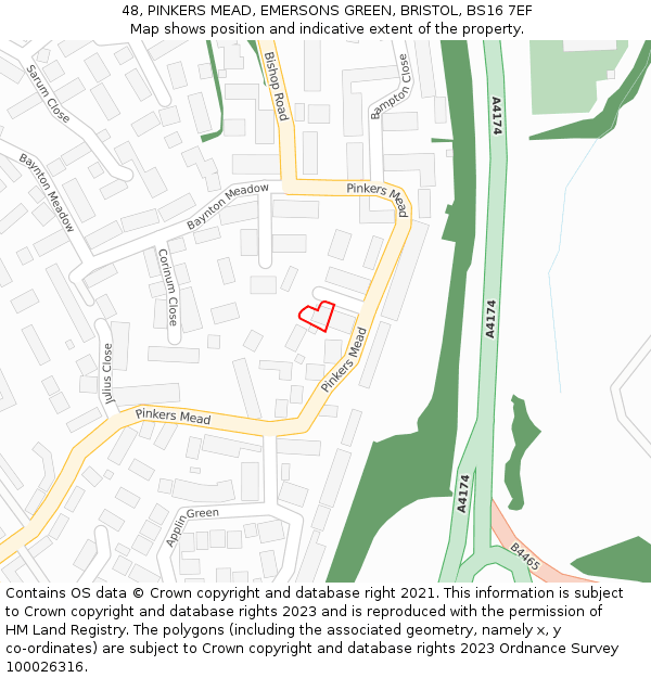 48, PINKERS MEAD, EMERSONS GREEN, BRISTOL, BS16 7EF: Location map and indicative extent of plot