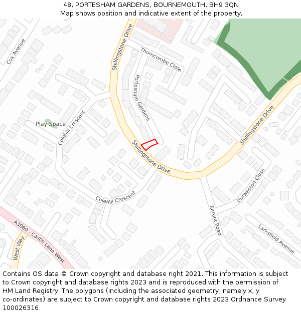 48, PORTESHAM GARDENS, BOURNEMOUTH, BH9 3QN: Location map and indicative extent of plot