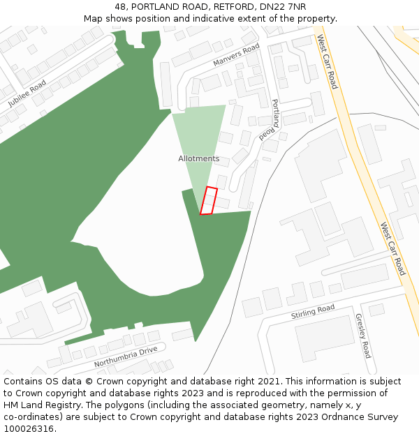 48, PORTLAND ROAD, RETFORD, DN22 7NR: Location map and indicative extent of plot