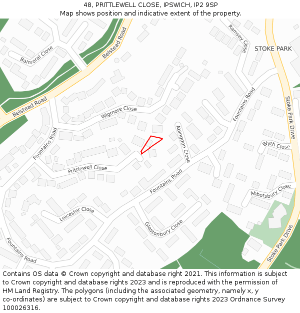 48, PRITTLEWELL CLOSE, IPSWICH, IP2 9SP: Location map and indicative extent of plot