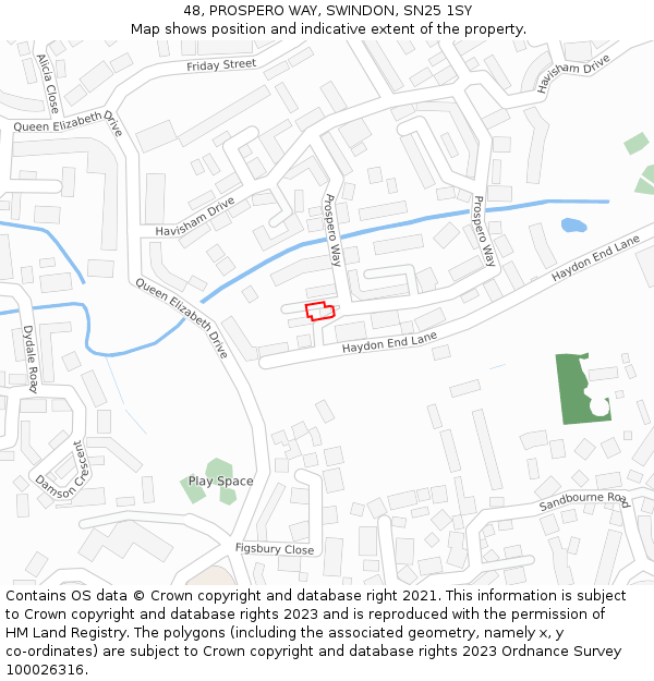 48, PROSPERO WAY, SWINDON, SN25 1SY: Location map and indicative extent of plot