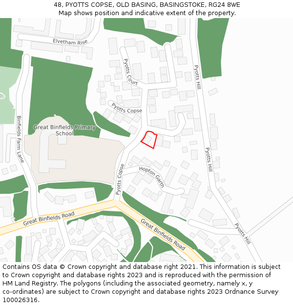 48, PYOTTS COPSE, OLD BASING, BASINGSTOKE, RG24 8WE: Location map and indicative extent of plot