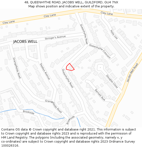 48, QUEENHYTHE ROAD, JACOBS WELL, GUILDFORD, GU4 7NX: Location map and indicative extent of plot