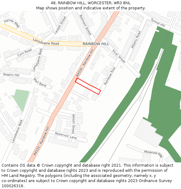 48, RAINBOW HILL, WORCESTER, WR3 8NL: Location map and indicative extent of plot