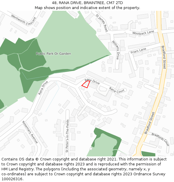 48, RANA DRIVE, BRAINTREE, CM7 2TD: Location map and indicative extent of plot