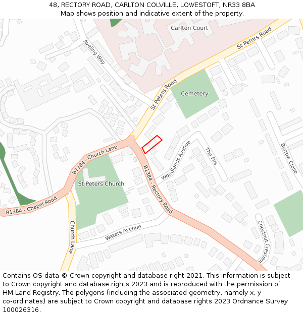 48, RECTORY ROAD, CARLTON COLVILLE, LOWESTOFT, NR33 8BA: Location map and indicative extent of plot