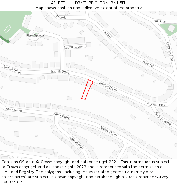 48, REDHILL DRIVE, BRIGHTON, BN1 5FL: Location map and indicative extent of plot