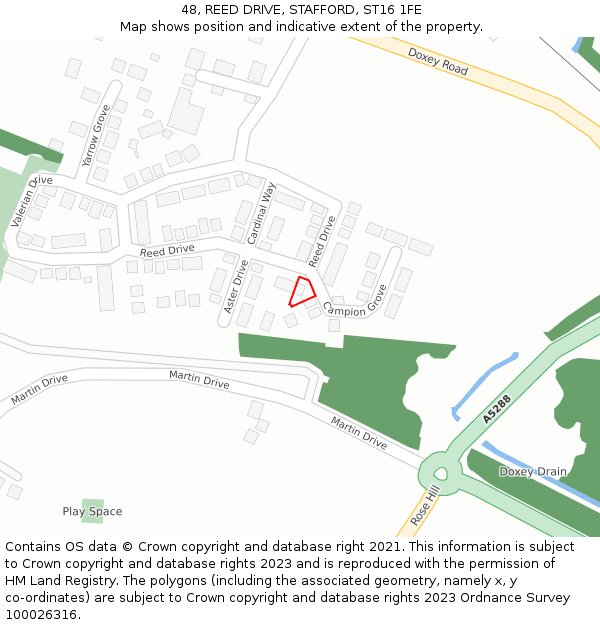 48, REED DRIVE, STAFFORD, ST16 1FE: Location map and indicative extent of plot