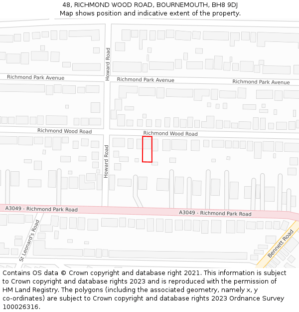 48, RICHMOND WOOD ROAD, BOURNEMOUTH, BH8 9DJ: Location map and indicative extent of plot
