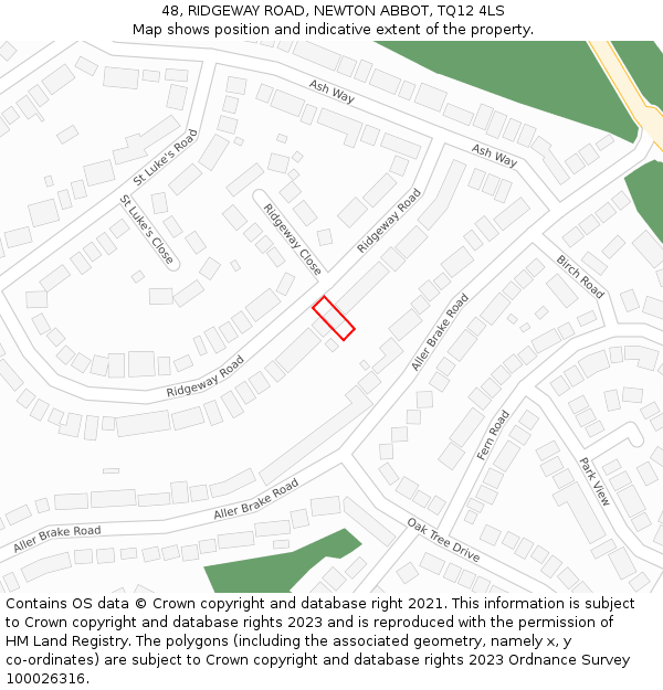 48, RIDGEWAY ROAD, NEWTON ABBOT, TQ12 4LS: Location map and indicative extent of plot
