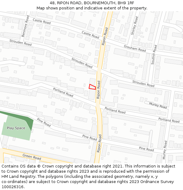 48, RIPON ROAD, BOURNEMOUTH, BH9 1RF: Location map and indicative extent of plot