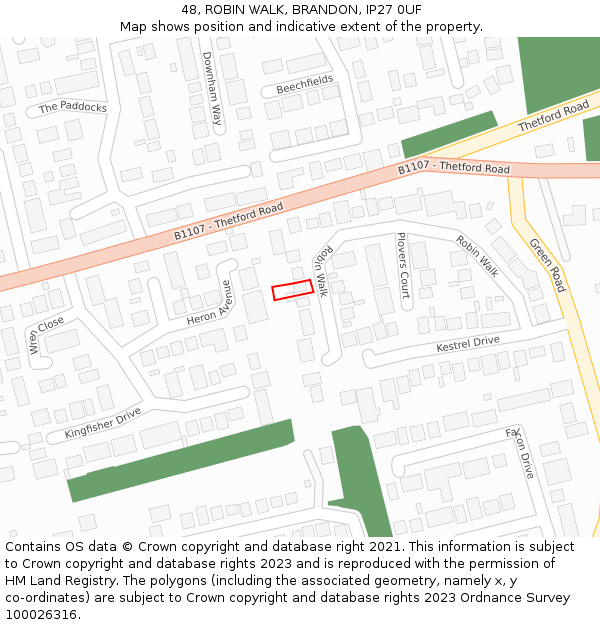 48, ROBIN WALK, BRANDON, IP27 0UF: Location map and indicative extent of plot