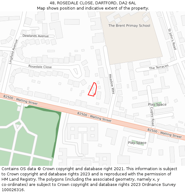48, ROSEDALE CLOSE, DARTFORD, DA2 6AL: Location map and indicative extent of plot