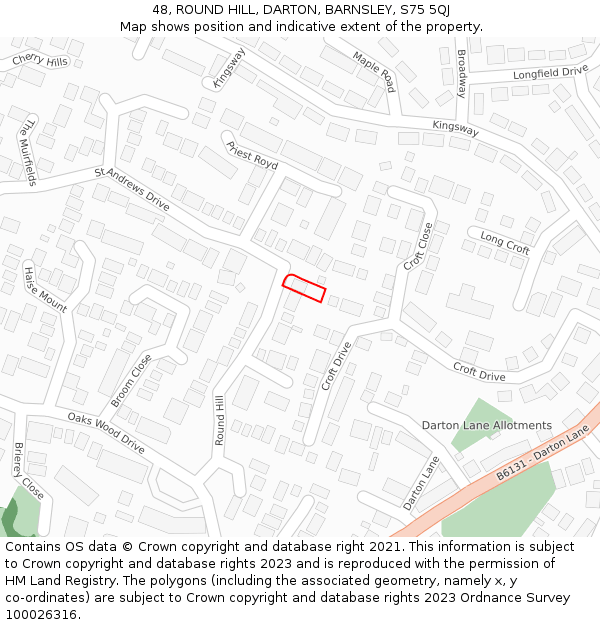 48, ROUND HILL, DARTON, BARNSLEY, S75 5QJ: Location map and indicative extent of plot