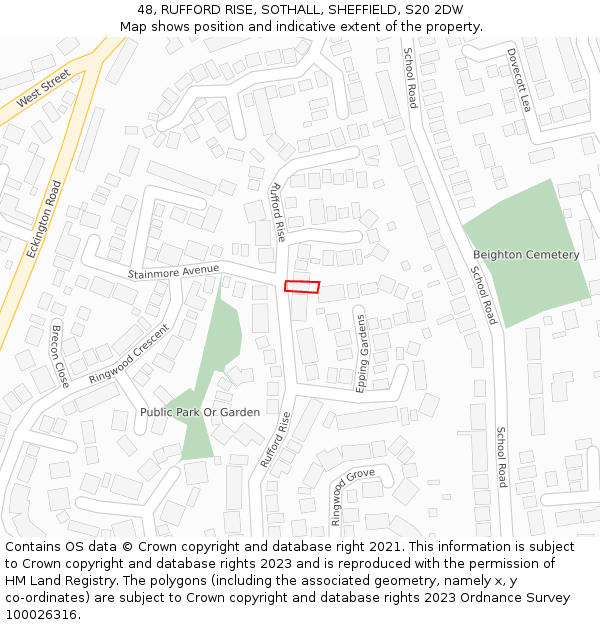 48, RUFFORD RISE, SOTHALL, SHEFFIELD, S20 2DW: Location map and indicative extent of plot