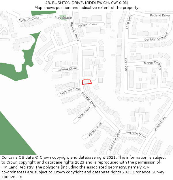 48, RUSHTON DRIVE, MIDDLEWICH, CW10 0NJ: Location map and indicative extent of plot