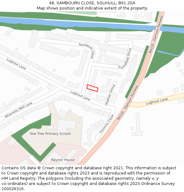 48, SAMBOURN CLOSE, SOLIHULL, B91 2SA: Location map and indicative extent of plot