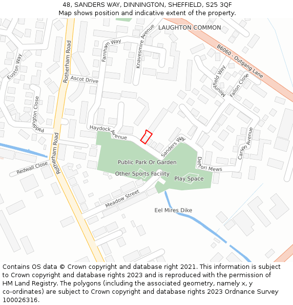 48, SANDERS WAY, DINNINGTON, SHEFFIELD, S25 3QF: Location map and indicative extent of plot