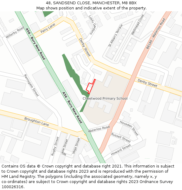 48, SANDSEND CLOSE, MANCHESTER, M8 8BX: Location map and indicative extent of plot