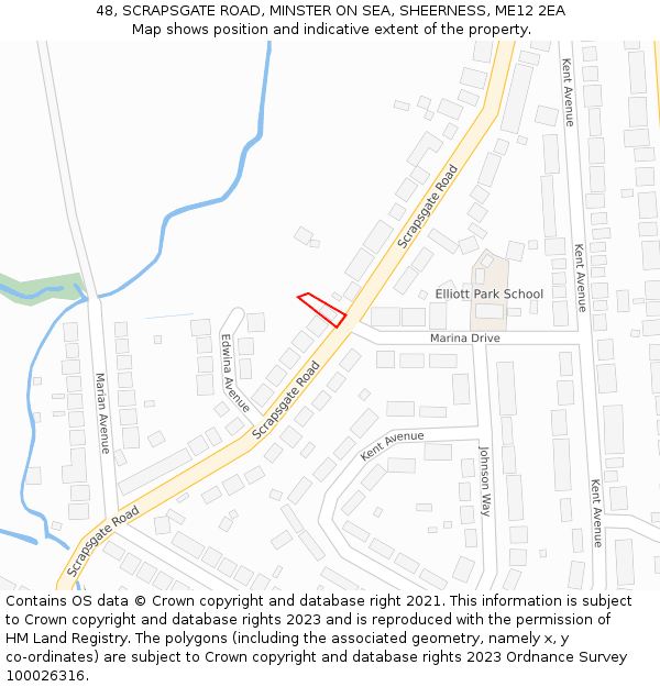 48, SCRAPSGATE ROAD, MINSTER ON SEA, SHEERNESS, ME12 2EA: Location map and indicative extent of plot