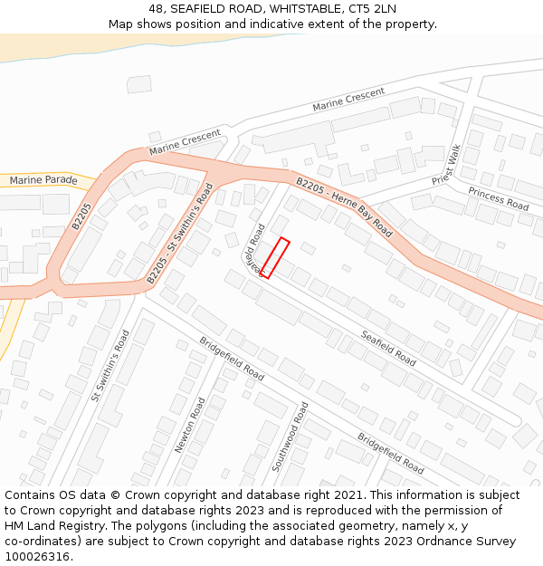 48, SEAFIELD ROAD, WHITSTABLE, CT5 2LN: Location map and indicative extent of plot