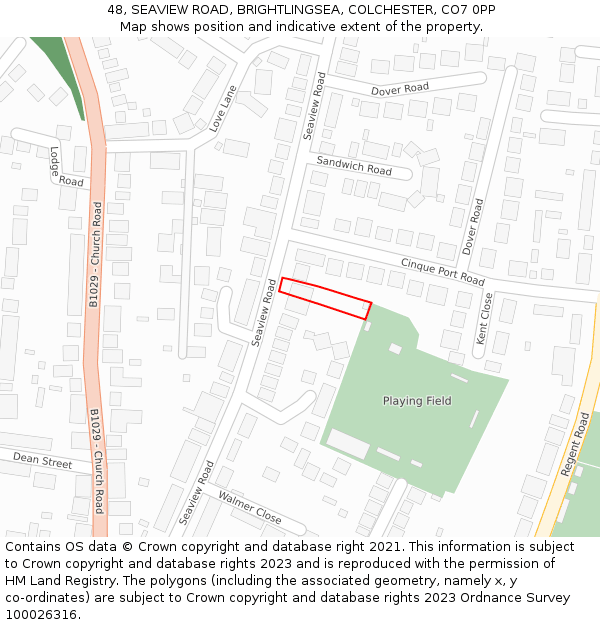 48, SEAVIEW ROAD, BRIGHTLINGSEA, COLCHESTER, CO7 0PP: Location map and indicative extent of plot
