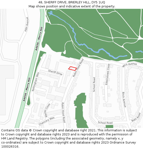 48, SHERIFF DRIVE, BRIERLEY HILL, DY5 1UQ: Location map and indicative extent of plot