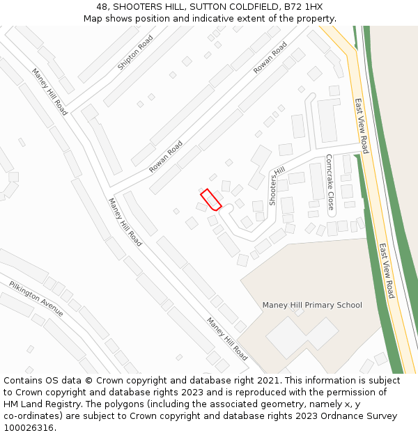 48, SHOOTERS HILL, SUTTON COLDFIELD, B72 1HX: Location map and indicative extent of plot