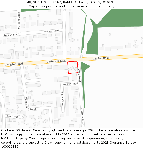 48, SILCHESTER ROAD, PAMBER HEATH, TADLEY, RG26 3EF: Location map and indicative extent of plot