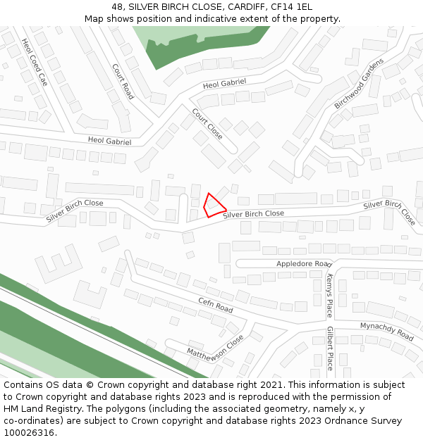 48, SILVER BIRCH CLOSE, CARDIFF, CF14 1EL: Location map and indicative extent of plot